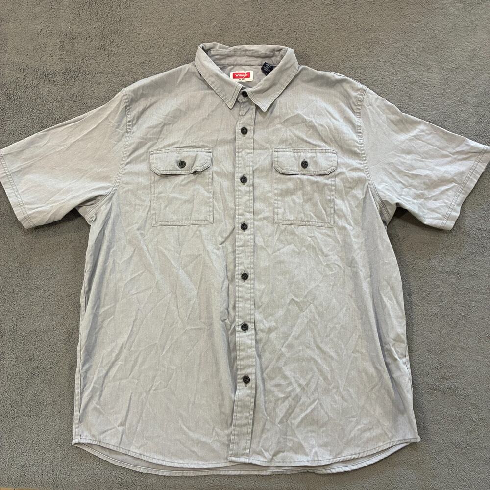 Wrangler Light Gray Short Sleeve Button Up Shirt Casual Western Mens Size XL